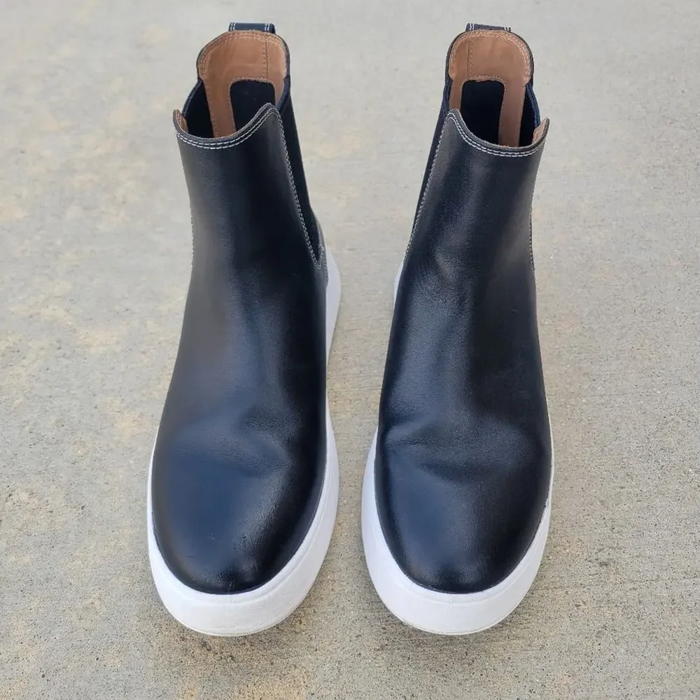 FitFlop Women's F Mode Contrast Stitch Flatform Chelsea Boots Black Size 9